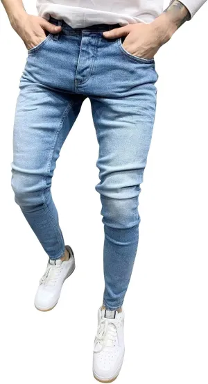 Mens Slim Fit Jeans Stretch Skinny Stretch Jean Fashion Flex Tapered Leg Denim Pants Casual Classic Plain Trousers