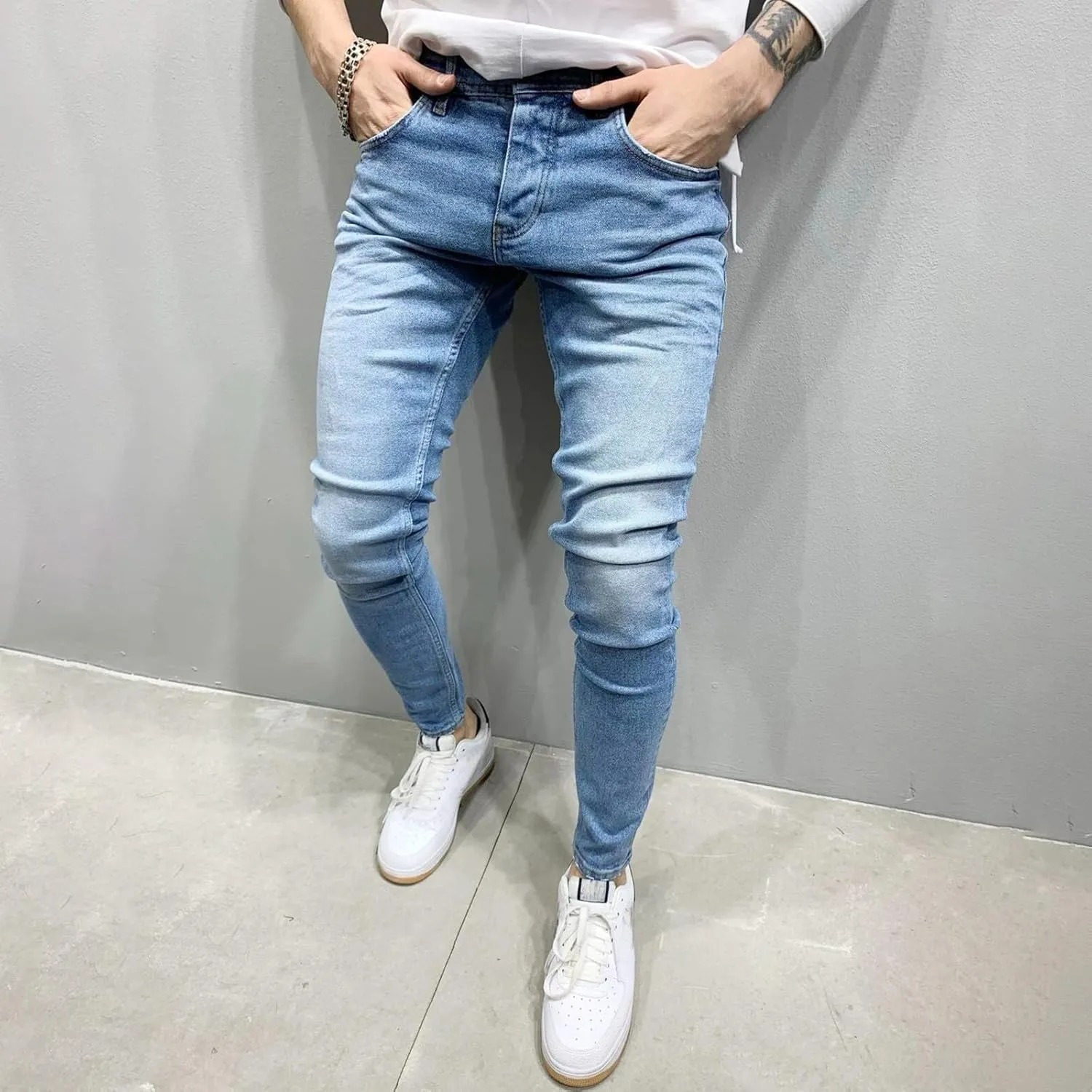 Mens Slim Fit Jeans Stretch Skinny Stretch Jean Fashion Flex Tapered Leg Denim Pants Casual Classic Plain Trousers