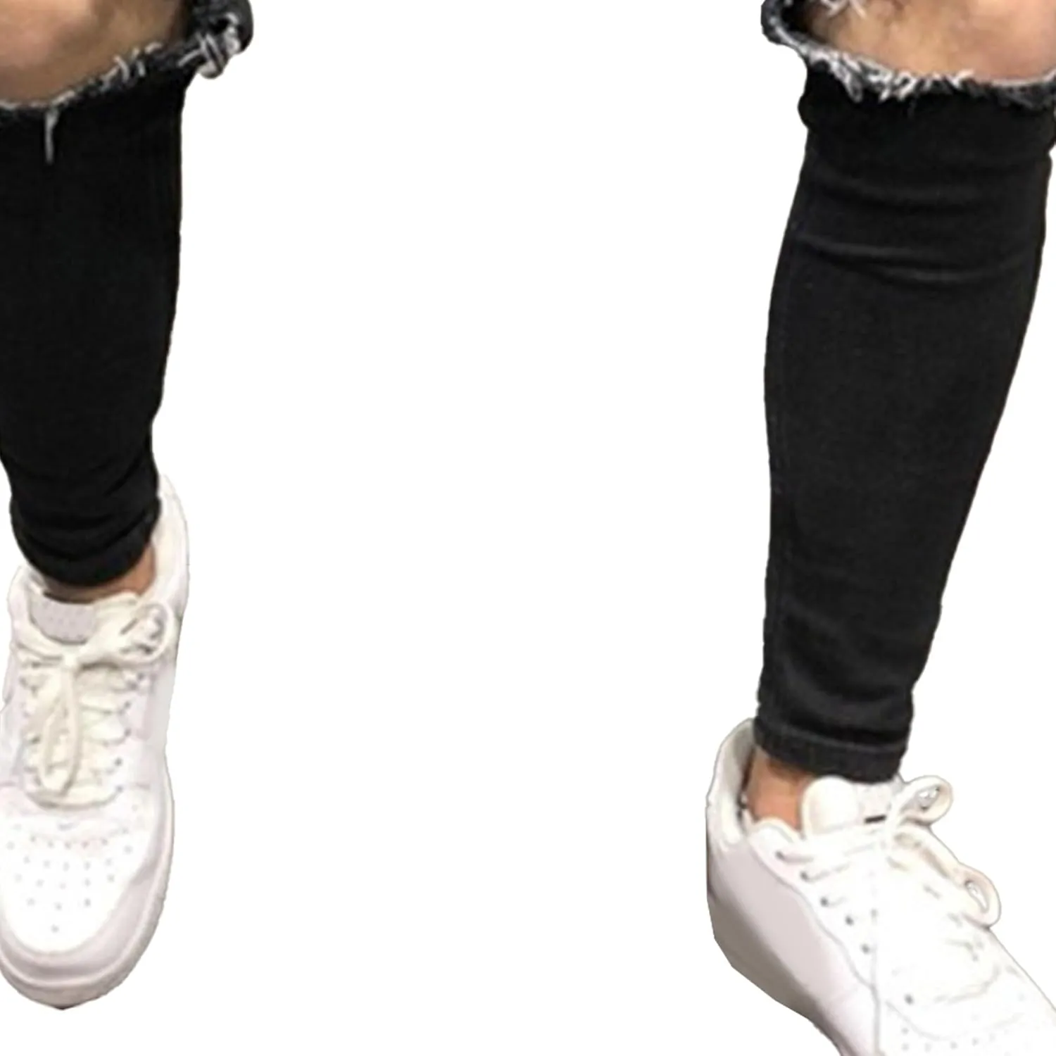 Men's Slim-fit Ripped Denim Pants Classic Casual Biker Jeans Pants Distressed Destroyed Trousers