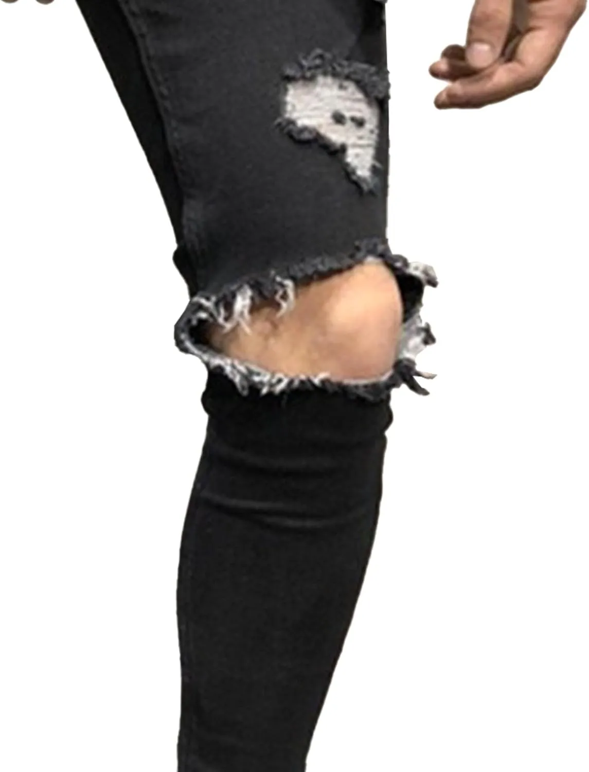 Men's Slim-fit Ripped Denim Pants Classic Casual Biker Jeans Pants Distressed Destroyed Trousers
