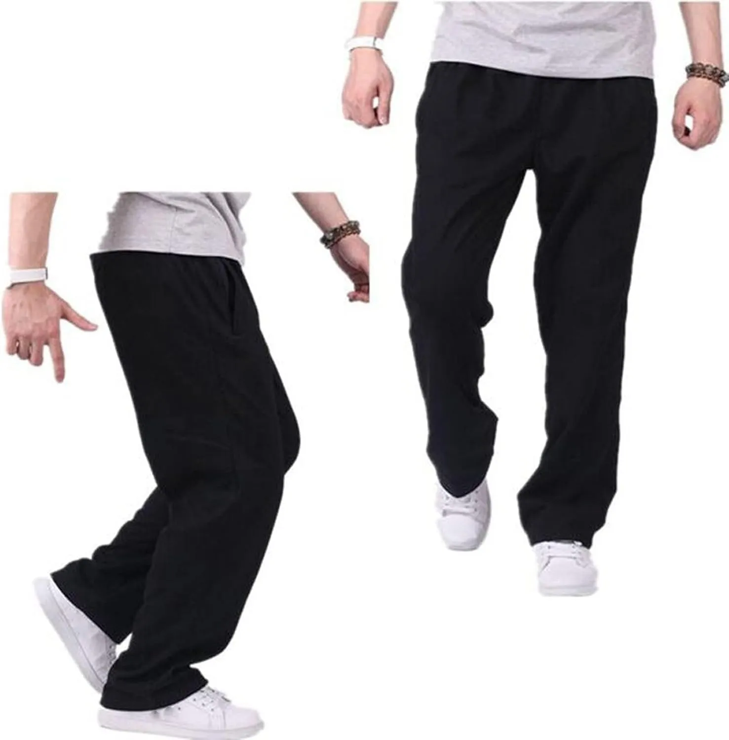 Mens Straight Leg Pants Casual Loose Fit Classic Trendy Solid Sweatpants Outdoor Workout Running Trousers with Pockets
