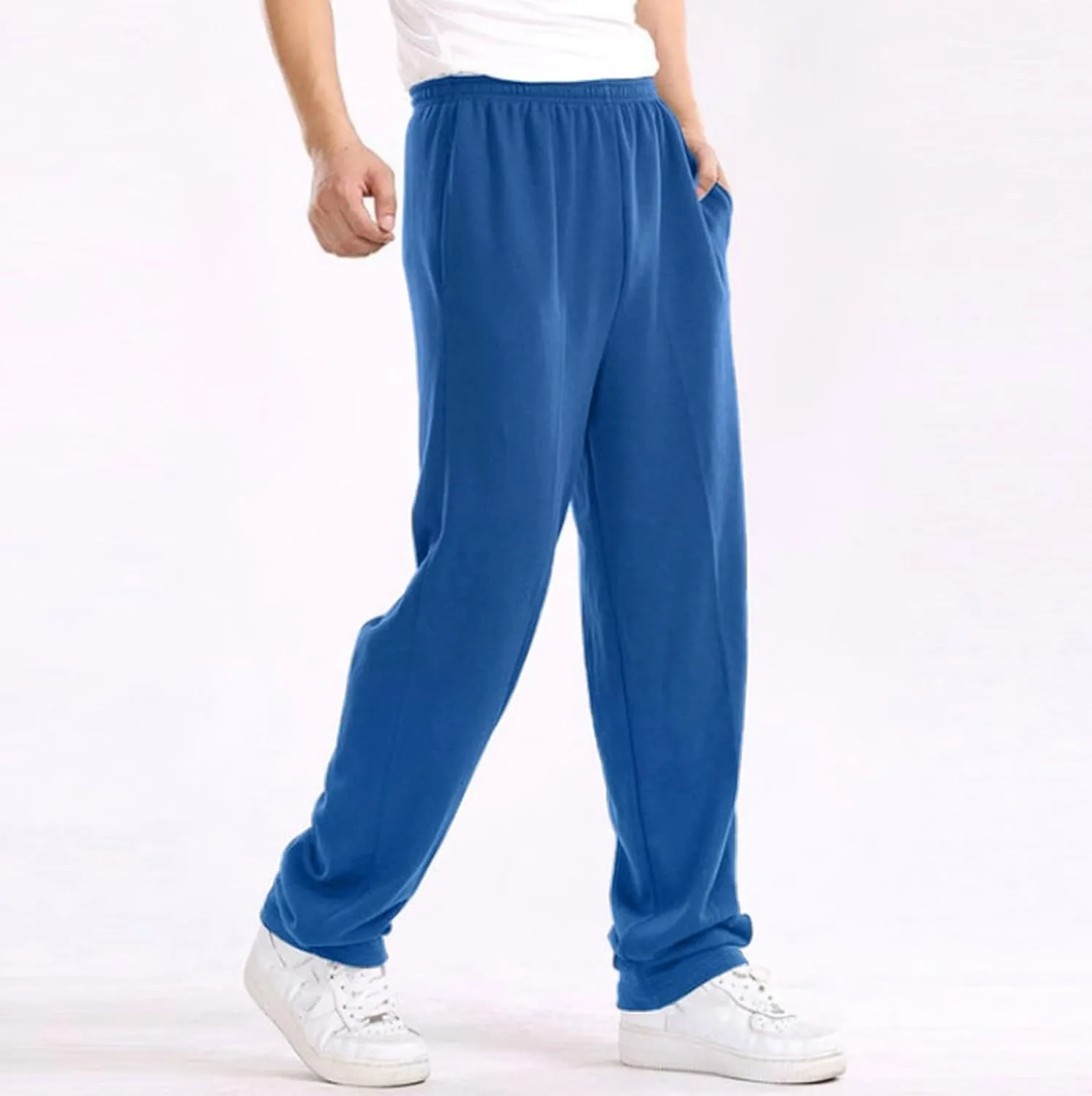 Mens Straight Leg Pants Casual Loose Fit Classic Trendy Solid Sweatpants Outdoor Workout Running Trousers with Pockets