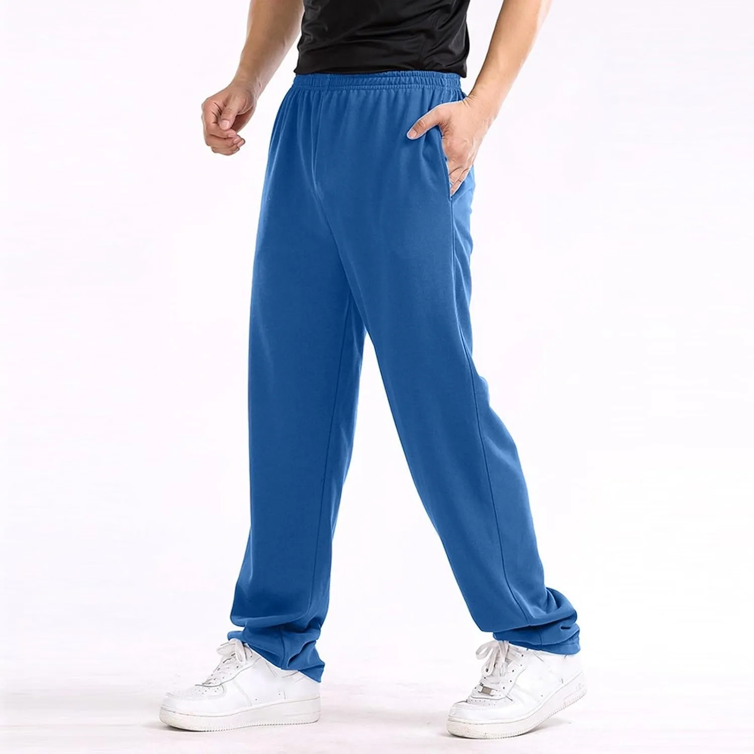 Mens Straight Leg Pants Casual Loose Fit Classic Trendy Solid Sweatpants Outdoor Workout Running Trousers with Pockets