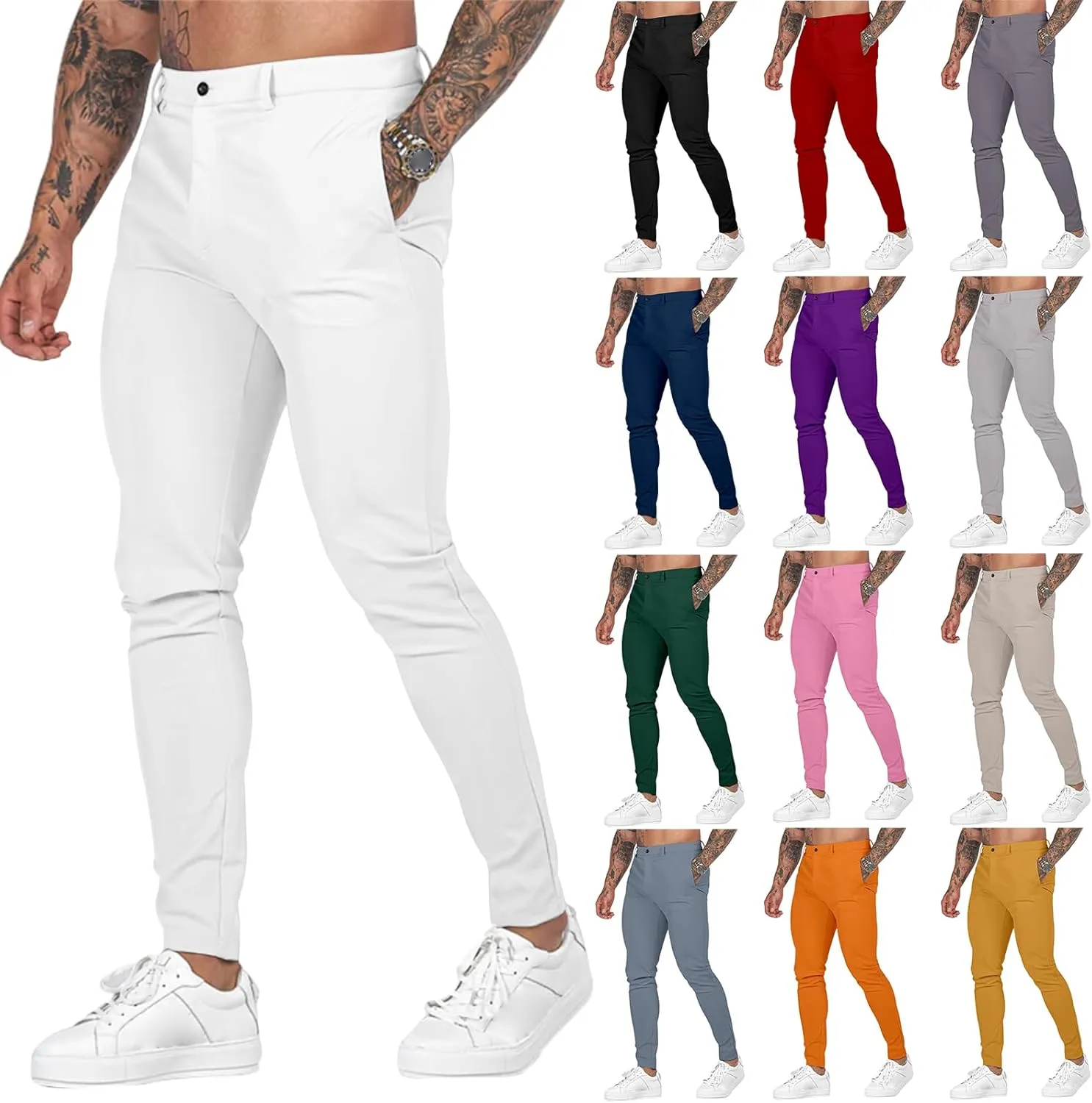 Men's Stretch Cargo Pants Casual Hiking Tactical Work Slim Fit Cargo Pants Outdoor Workout Trousers for Men