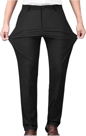 Mens Stretch Dress Pants Slim Fit Golf Pants Expandable Waist Bussiness Casual Suit Pants with Pockets