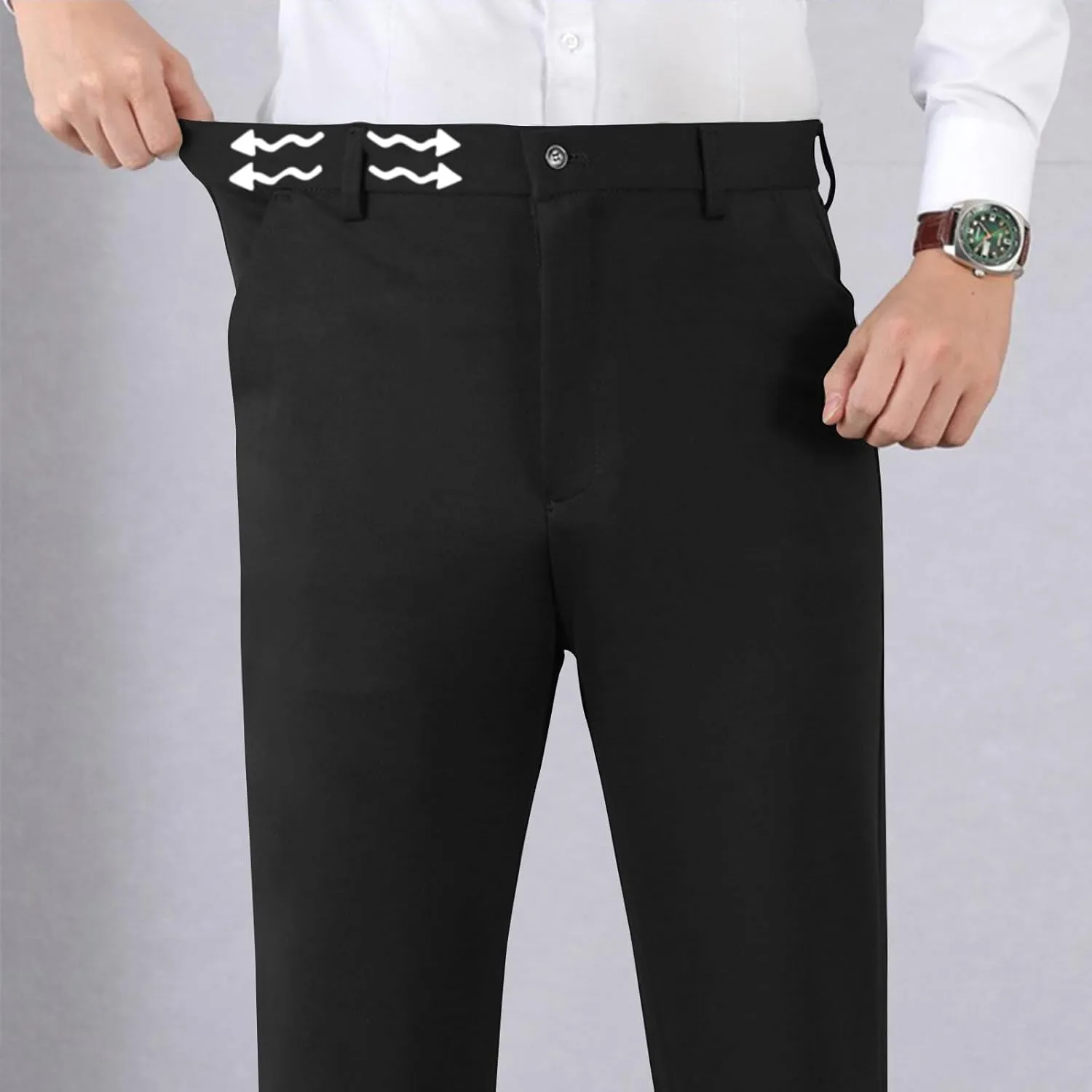 Mens Stretch Dress Pants Slim Fit Golf Pants Expandable Waist Bussiness Casual Suit Pants with Pockets