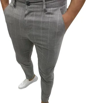 Men's Stripe Printed Dress Pants Classic Flat Front Tapered Chino Pants Lightweight Bussiness Stretch Trousers