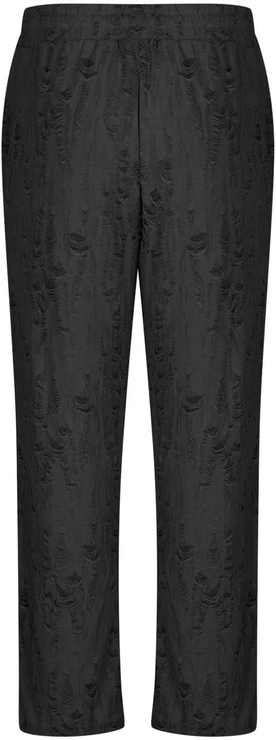 Mens Summer Casual Pants Fashion Ripped Distressed Hip Hop Streetwear Elastic Waist Loose Fit Trousers with Pockets