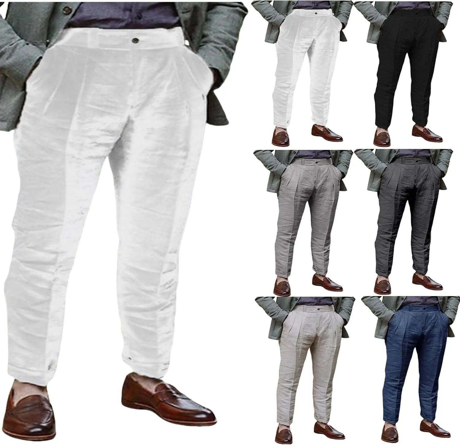 Men's Summer Linen Pants Solid Color Breathable Trousers Lightweight Comfy Yoga Pants Outdoor Baggy Simple Trousers