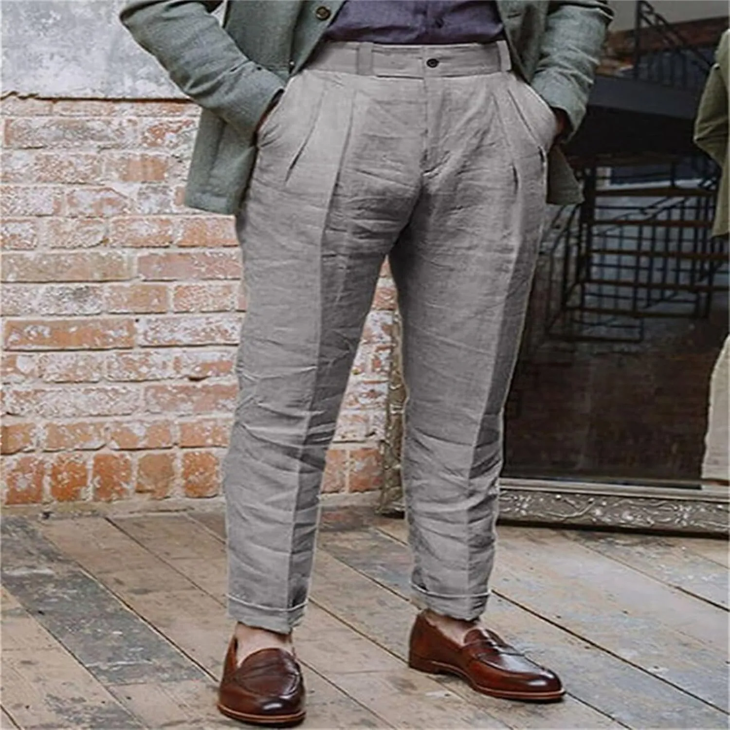 Men's Summer Linen Pants Solid Color Breathable Trousers Lightweight Comfy Yoga Pants Outdoor Baggy Simple Trousers