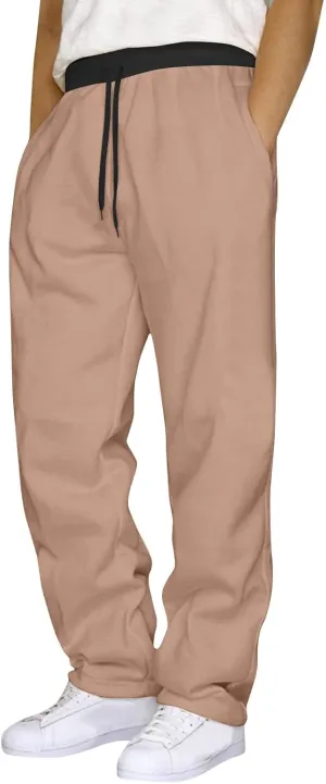 Mens Sweatpants Straight Leg Stretch Elastic Waist Baggy Joggers Drawstring Casual Trendy Pants Athletic Gym Trousers