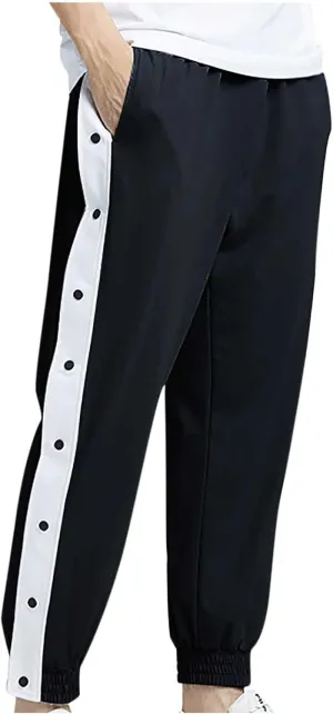 Mens Trendy Casual Pants Classic Color Block Button Breathable Sweatpants Outdoor Athletic Tapered Pants with Pockets