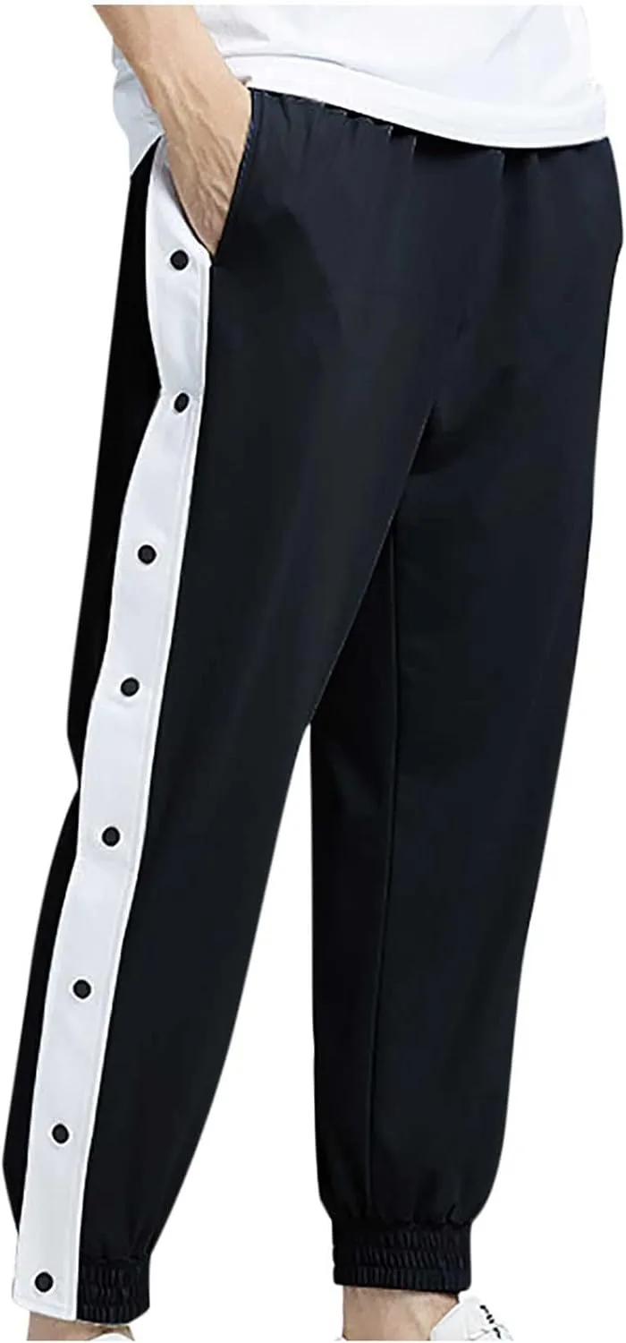 Mens Trendy Casual Pants Classic Color Block Button Breathable Sweatpants Outdoor Athletic Tapered Pants with Pockets