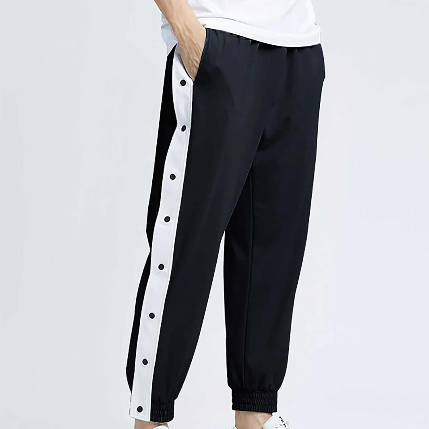 Mens Trendy Casual Pants Classic Color Block Button Breathable Sweatpants Outdoor Athletic Tapered Pants with Pockets