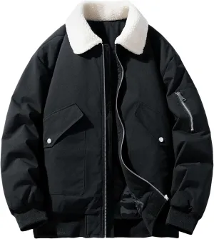 Men's Winter Cotton-Padded Couple Jacket Outdoor Lapel Lamb Wool Thickened Warm Loose Windbreaker Coat