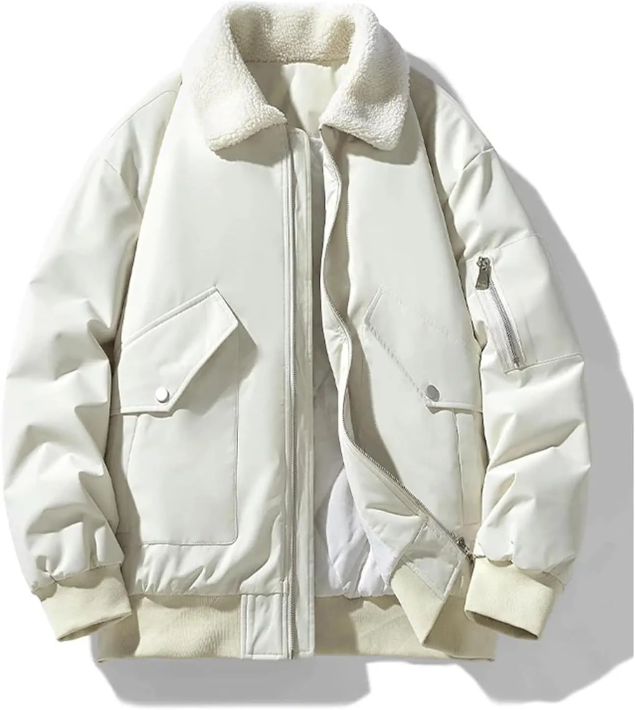 Men's Winter Cotton-Padded Couple Jacket Outdoor Lapel Lamb Wool Thickened Warm Loose Windbreaker Coat