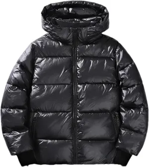 Men's Winter Puffer Jacket Black Bright Warm Parka Women's Short Down Cotton Padded Coat