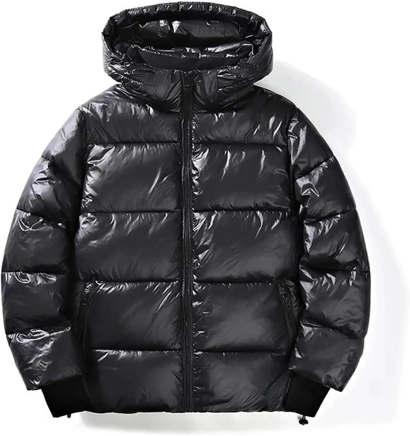 Men's Winter Puffer Jacket Black Bright Warm Parka Women's Short Down Cotton Padded Coat