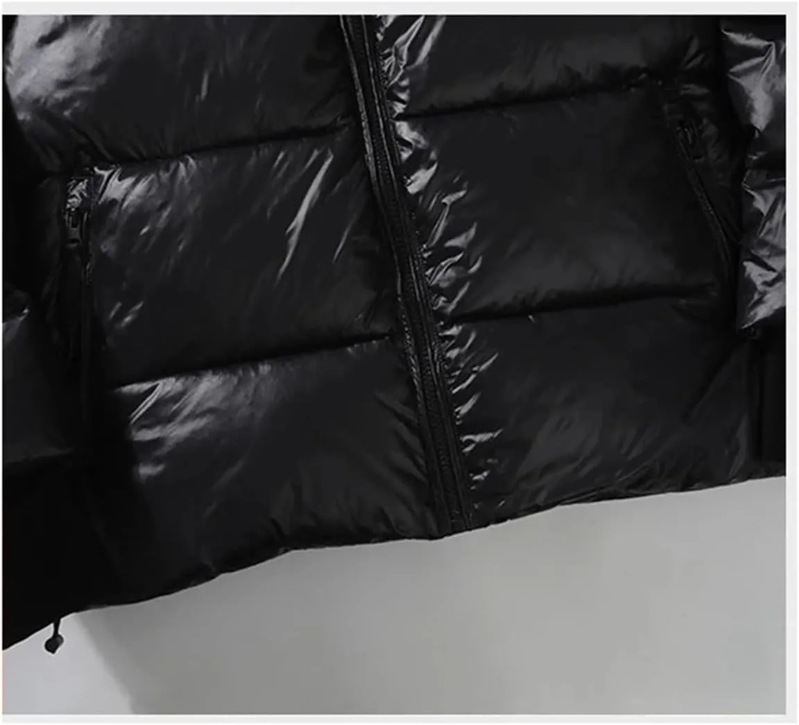 Men's Winter Puffer Jacket Black Bright Warm Parka Women's Short Down Cotton Padded Coat