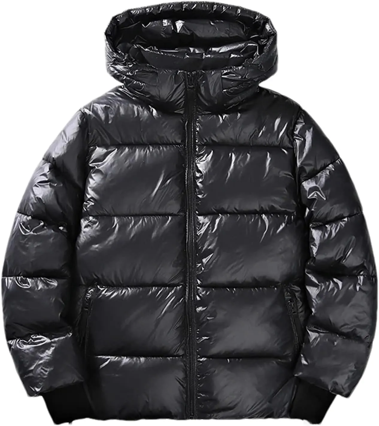 Men's Winter Puffer Jacket Black Bright Warm Parka Women's Short Down Cotton Padded Coat