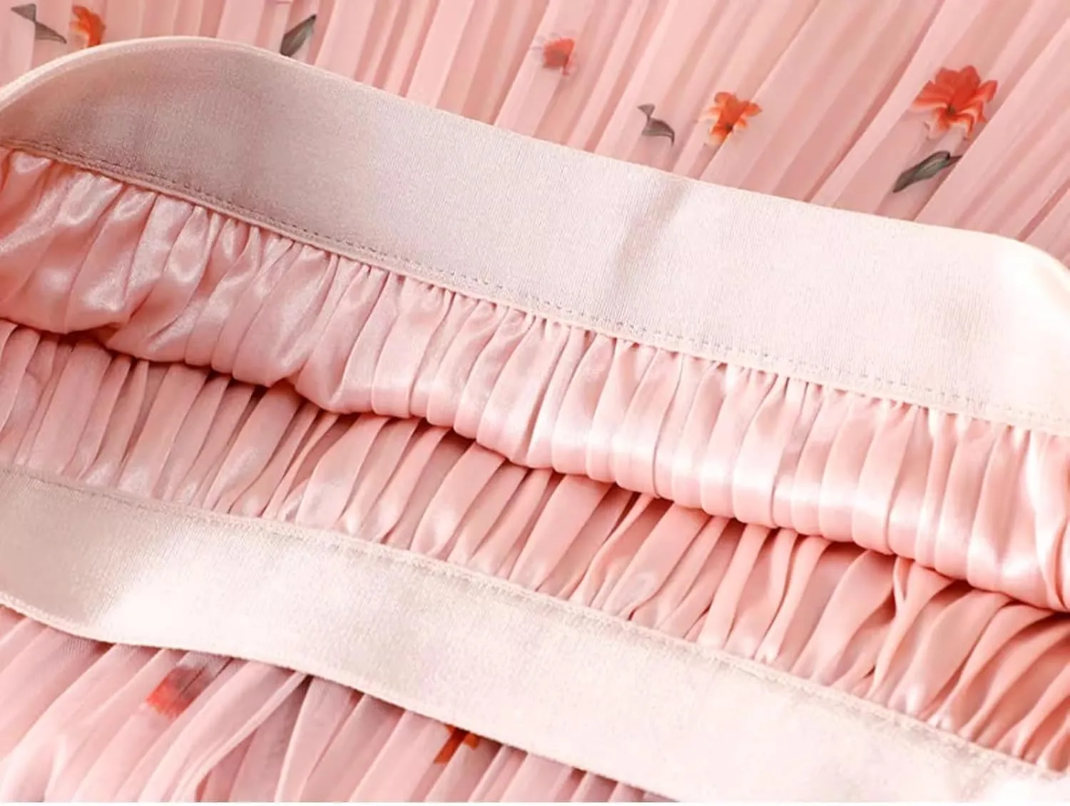 Mesh Fairy Skirt for Women Elegant Flowy Skirts Floral Print Shirring Pleated Tulle Midi Skirts