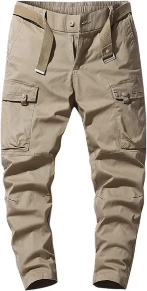 MIDOO Mens Tactical Pants Stretch Flex Casual Joggers Pants Stretch Drawstring Waistband Tapered Leg Sweatpants with Pockets