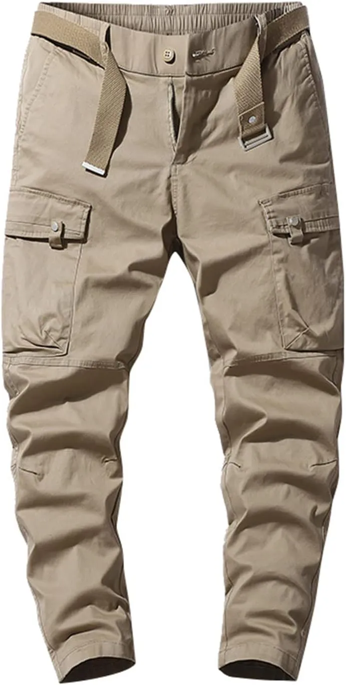 MIDOO Mens Tactical Pants Stretch Flex Casual Joggers Pants Stretch Drawstring Waistband Tapered Leg Sweatpants with Pockets