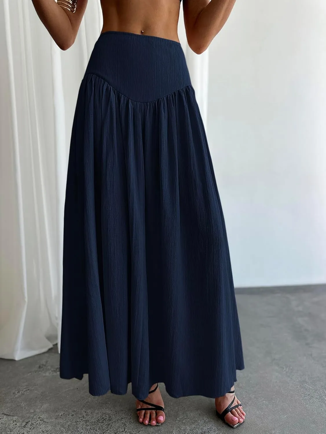Milumia Women's Pleated Flowy Long Skirts High Waist Maxi Skirt with Pocket