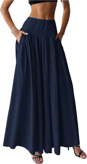 Milumia Women's Pleated Flowy Long Skirts High Waist Maxi Skirt with Pocket