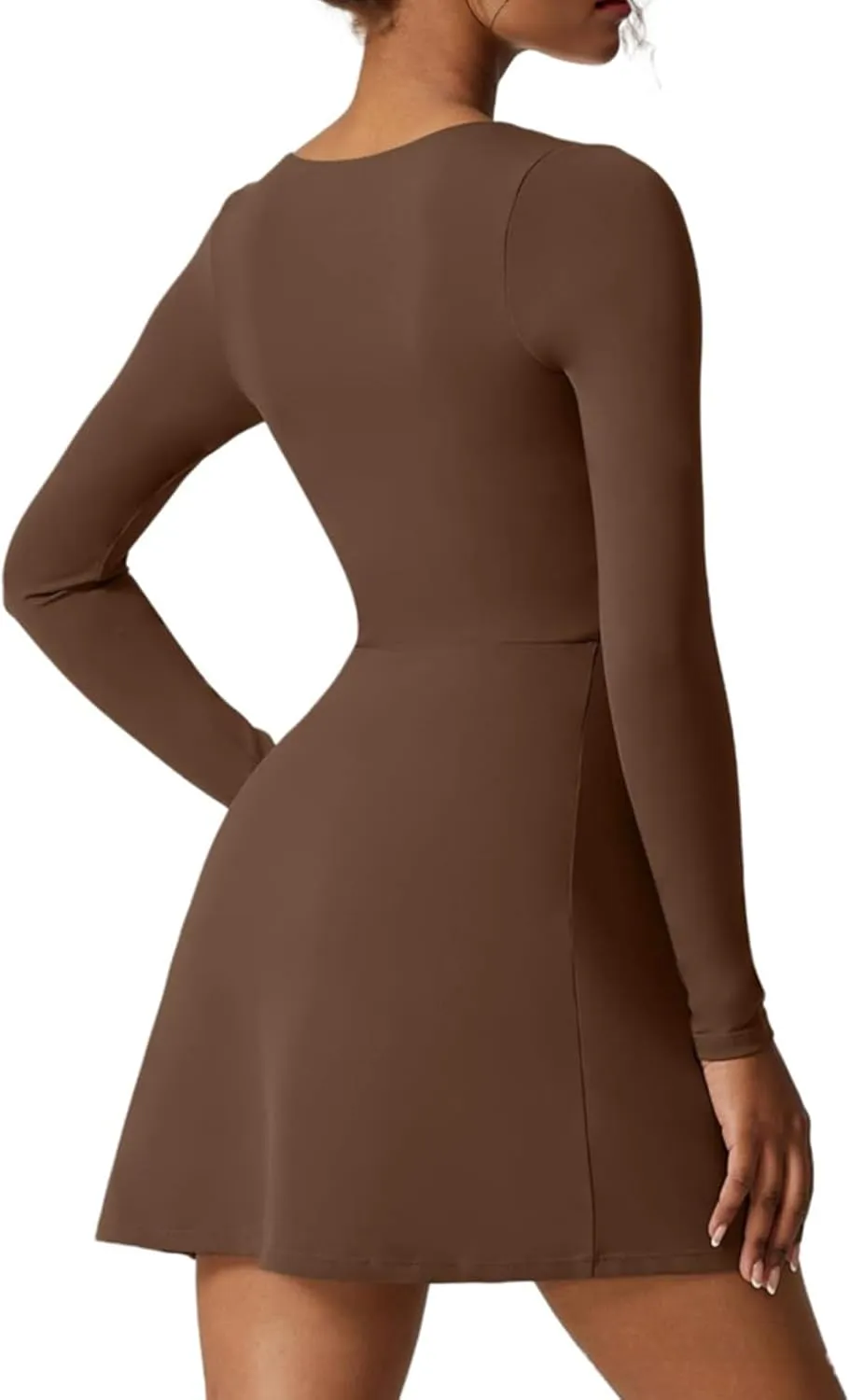 Mini Dresses for Women Square Neck Ruffle Hem Long Sleeve Dress Trendy Solid Color Tie Waisted Club Party Dress