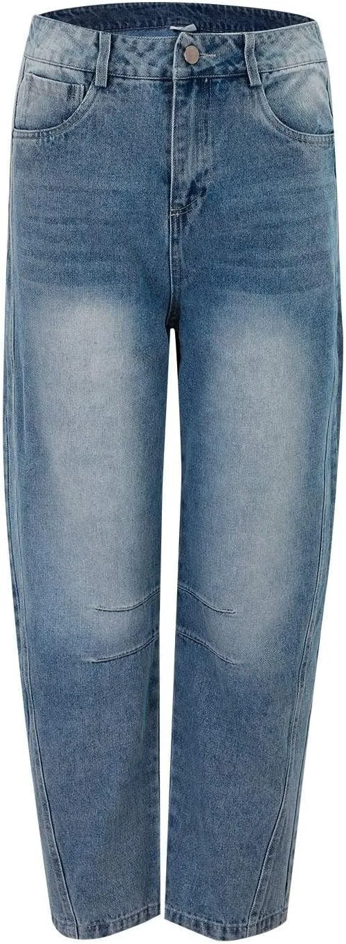 Miyaomn Vintage Barrel Jeans for Women High Waisted Wide Leg Baggy Cropped Harem Pants Y2k Boyfriend Stretch Denim Trousers