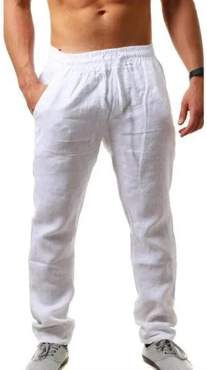 Muscularfit Big and Tall Pants for Men 2023 Casual Cotton Linen Loose Trousers Drawstring Elastic Waist Solid Straight Legs