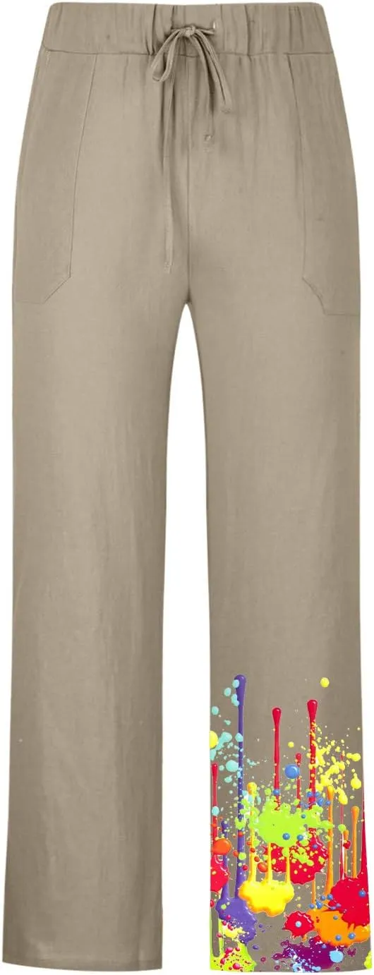 Muscularfit Cotton Pants for Men 2023 Casual Loose Drawstring Elastic Waist Solid Trousers Fashion Print Straight Legs Pocket