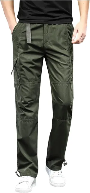 Muscularfit Mens Athletic Pants Regular Fit Stretch Multi Pockets Cargo Pants Cotton Solid Straight Outdoor Sports Sweatpants