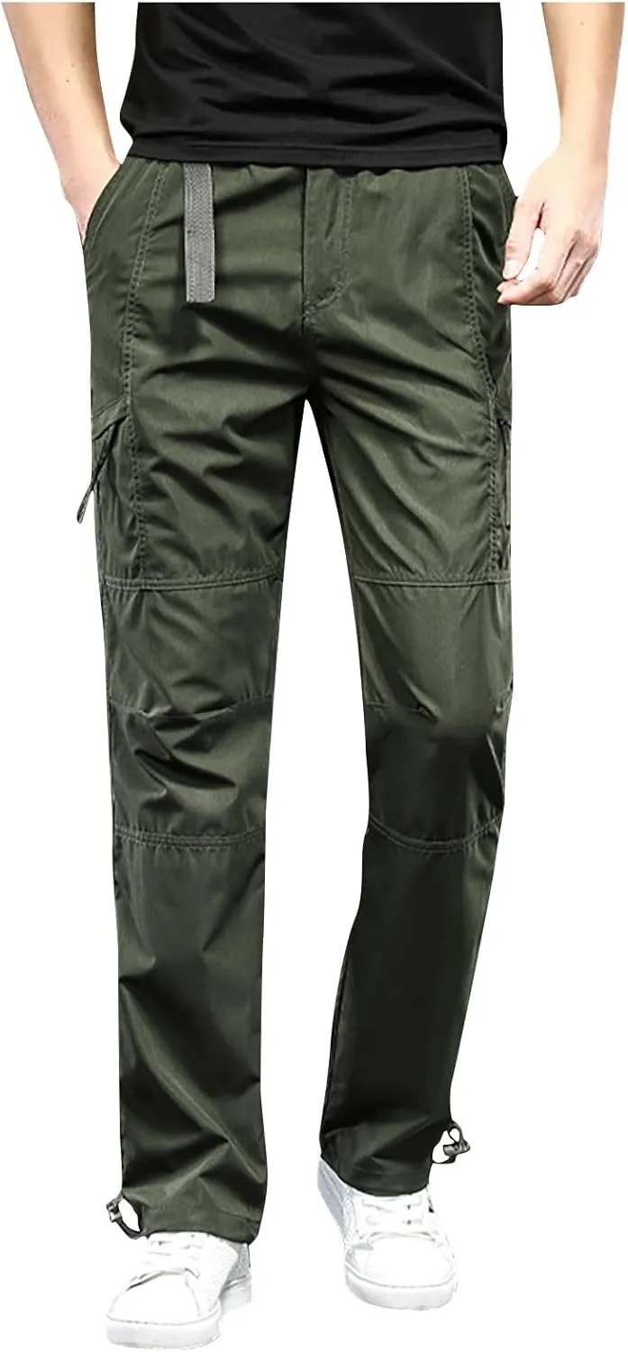 Muscularfit Mens Athletic Pants Regular Fit Stretch Multi Pockets Cargo Pants Cotton Solid Straight Outdoor Sports Sweatpants
