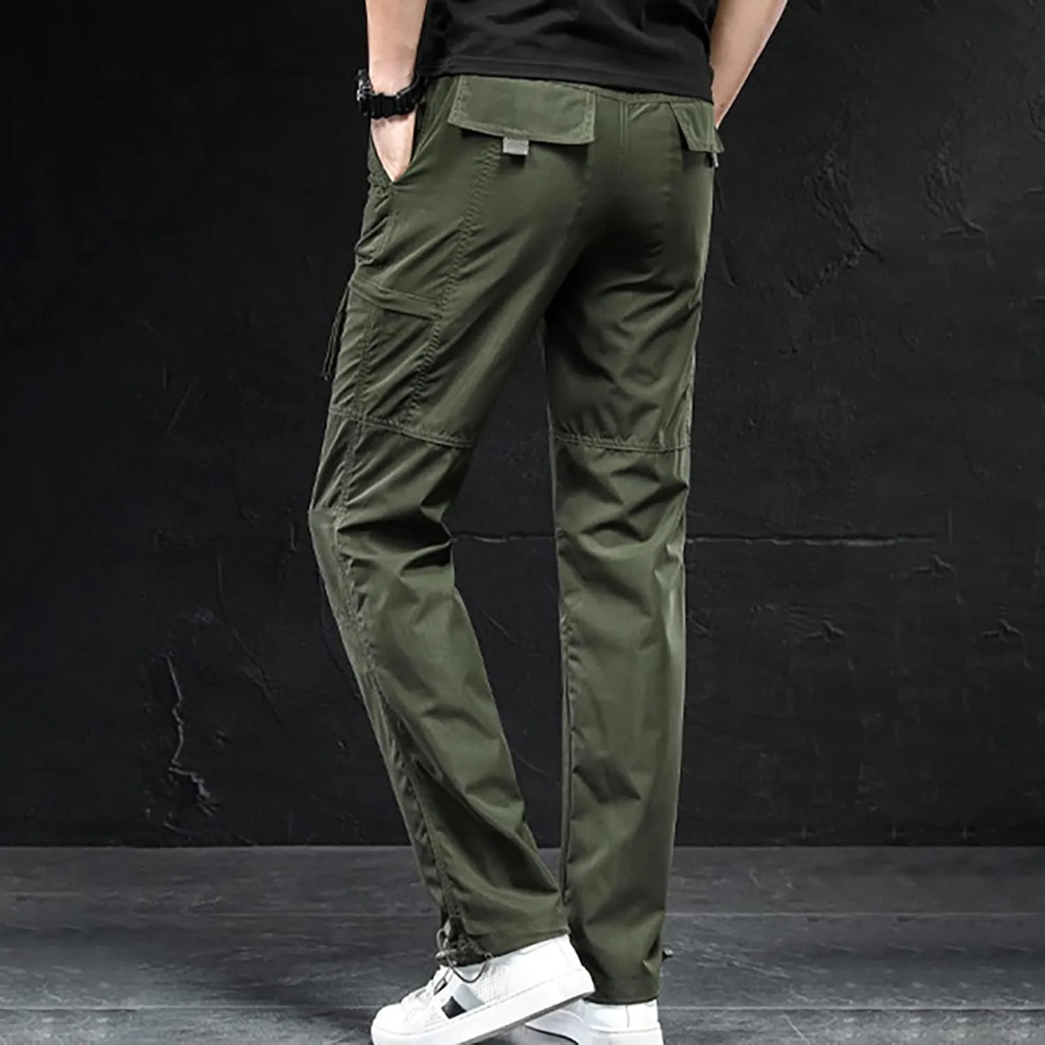 Muscularfit Mens Athletic Pants Regular Fit Stretch Multi Pockets Cargo Pants Cotton Solid Straight Outdoor Sports Sweatpants