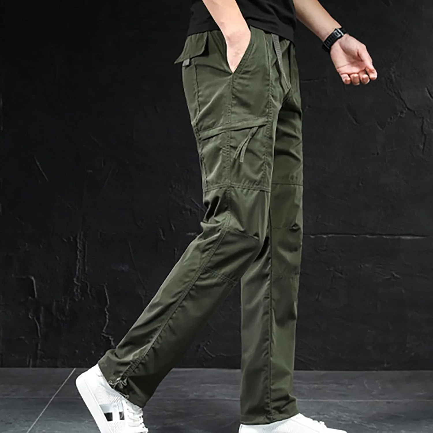 Muscularfit Mens Athletic Pants Regular Fit Stretch Multi Pockets Cargo Pants Cotton Solid Straight Outdoor Sports Sweatpants
