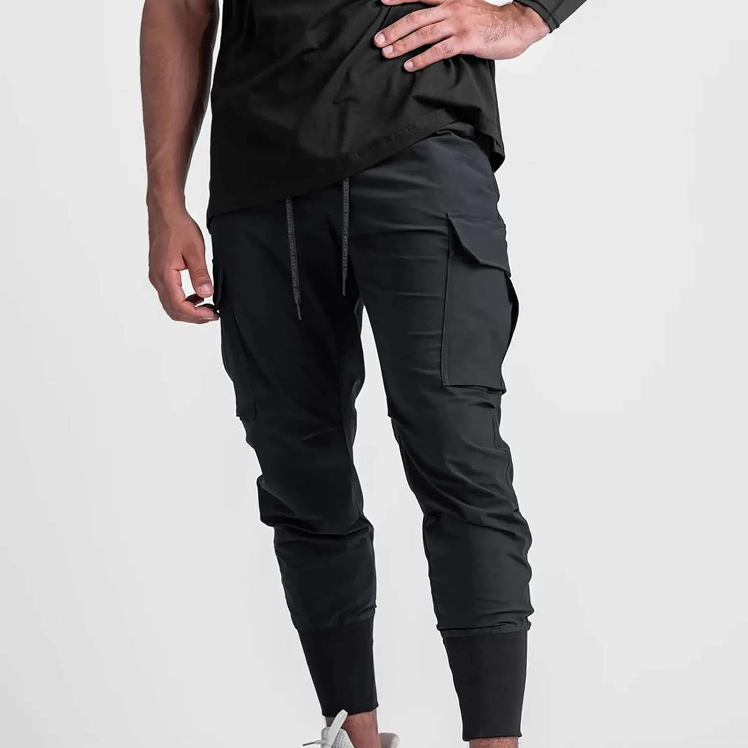 Muscularfit Men's Pants Slim Fit Drawstring Solid Multi Pockets Cargo Pants for Men Fashion Outdoor Casual Jogger Sweatpants
