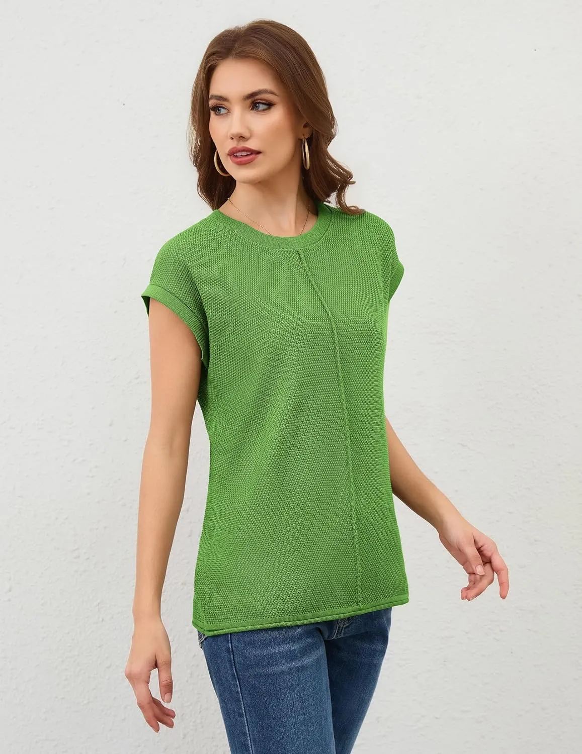 Neweek Womens Summer Cap Sleeve Tops Casual Crew Neck Sleeveless Knit Sweater Vest Loose Fit Lightweight Pullover Tank Tops