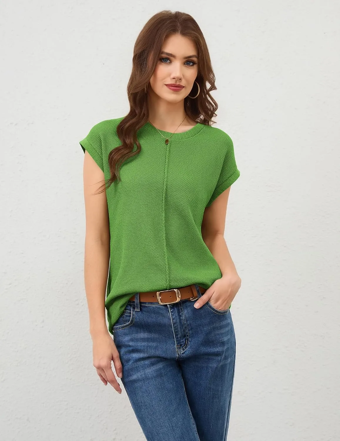 Neweek Womens Summer Cap Sleeve Tops Casual Crew Neck Sleeveless Knit Sweater Vest Loose Fit Lightweight Pullover Tank Tops
