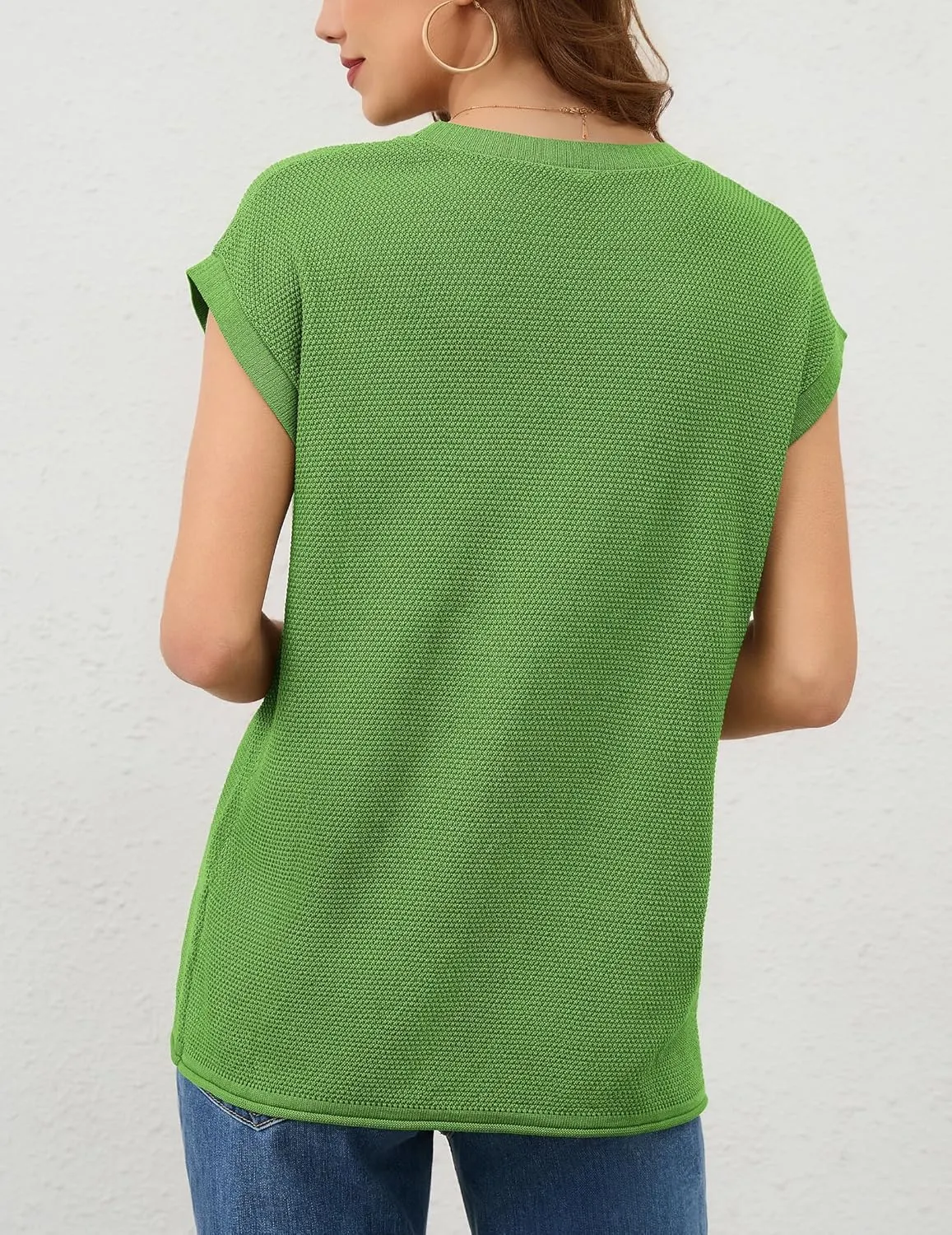 Neweek Womens Summer Cap Sleeve Tops Casual Crew Neck Sleeveless Knit Sweater Vest Loose Fit Lightweight Pullover Tank Tops