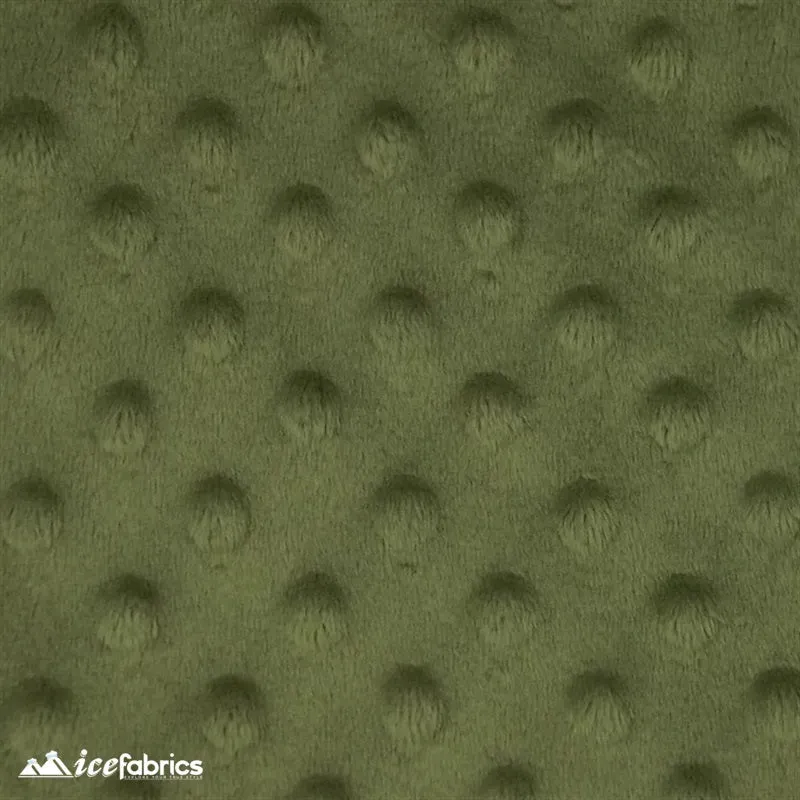 Olive Green Dimple Polka Dot Minky Fabric / Ultra Soft /