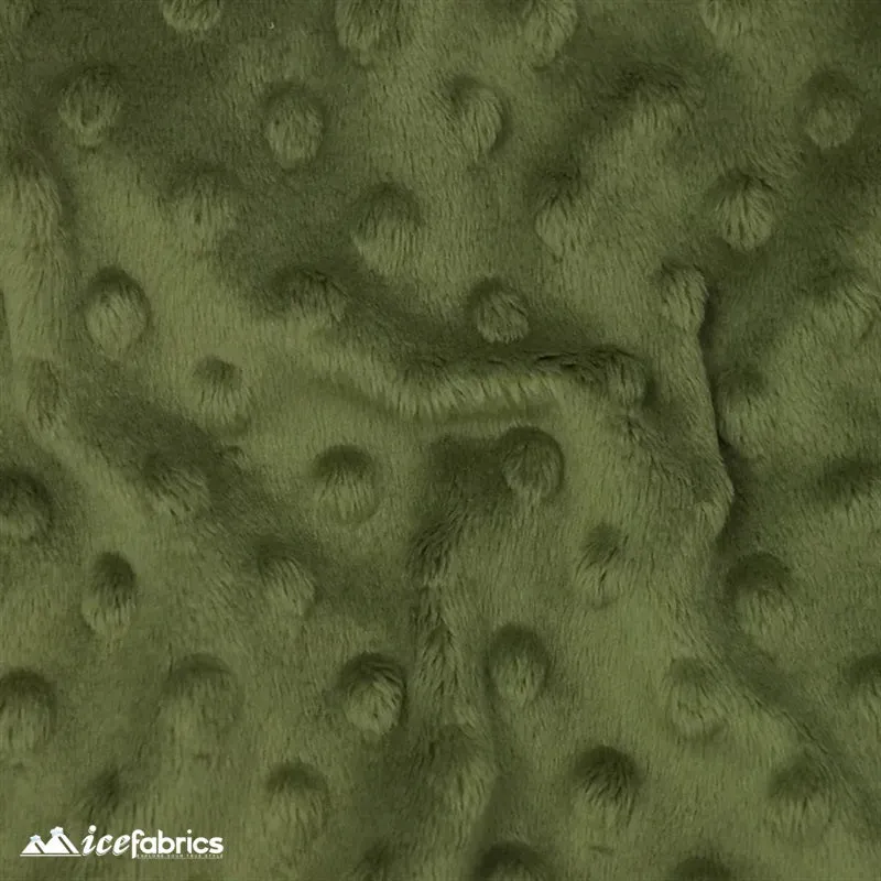 Olive Green Dimple Polka Dot Minky Fabric / Ultra Soft /