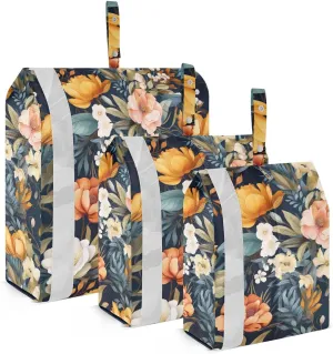 Orange Pink Flower Leaves Packing Cubes for Travel 3 Set Travel Bags Organizer Luggage Bags for Woman Man