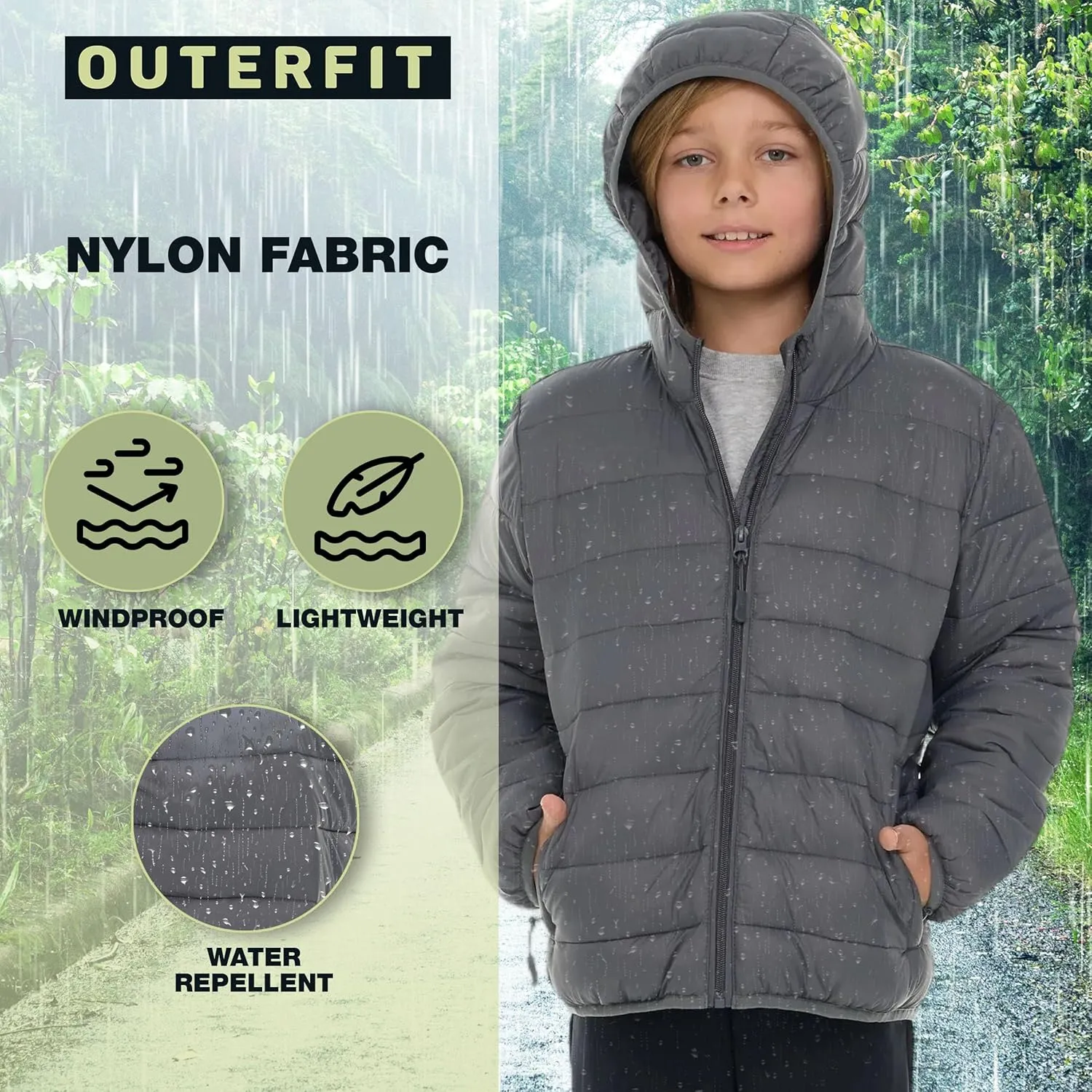 Packable Boys Puffer Jacket with Hood, Lightweight Boys Winter Jacket