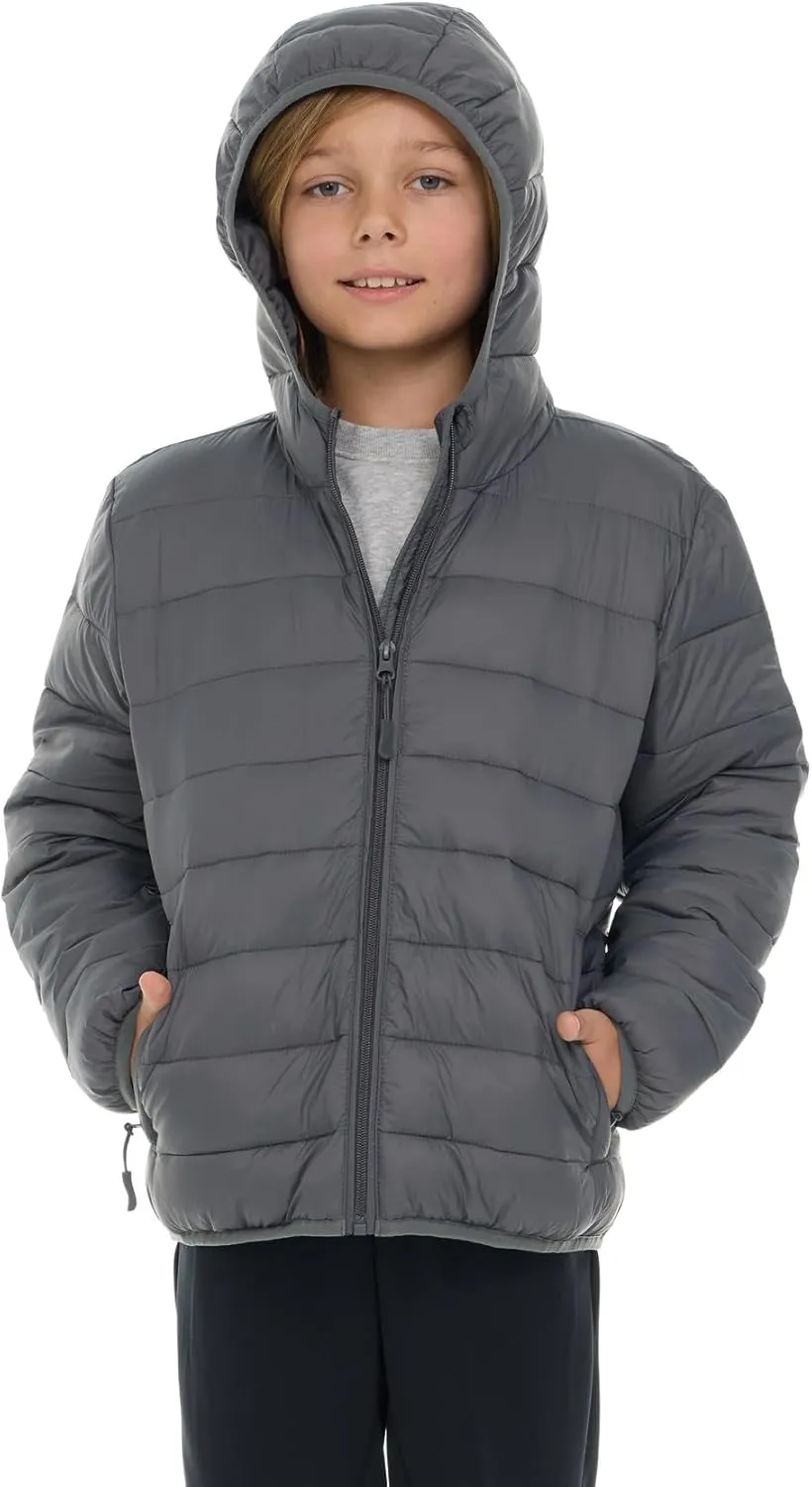 Packable Boys Puffer Jacket with Hood, Lightweight Boys Winter Jacket