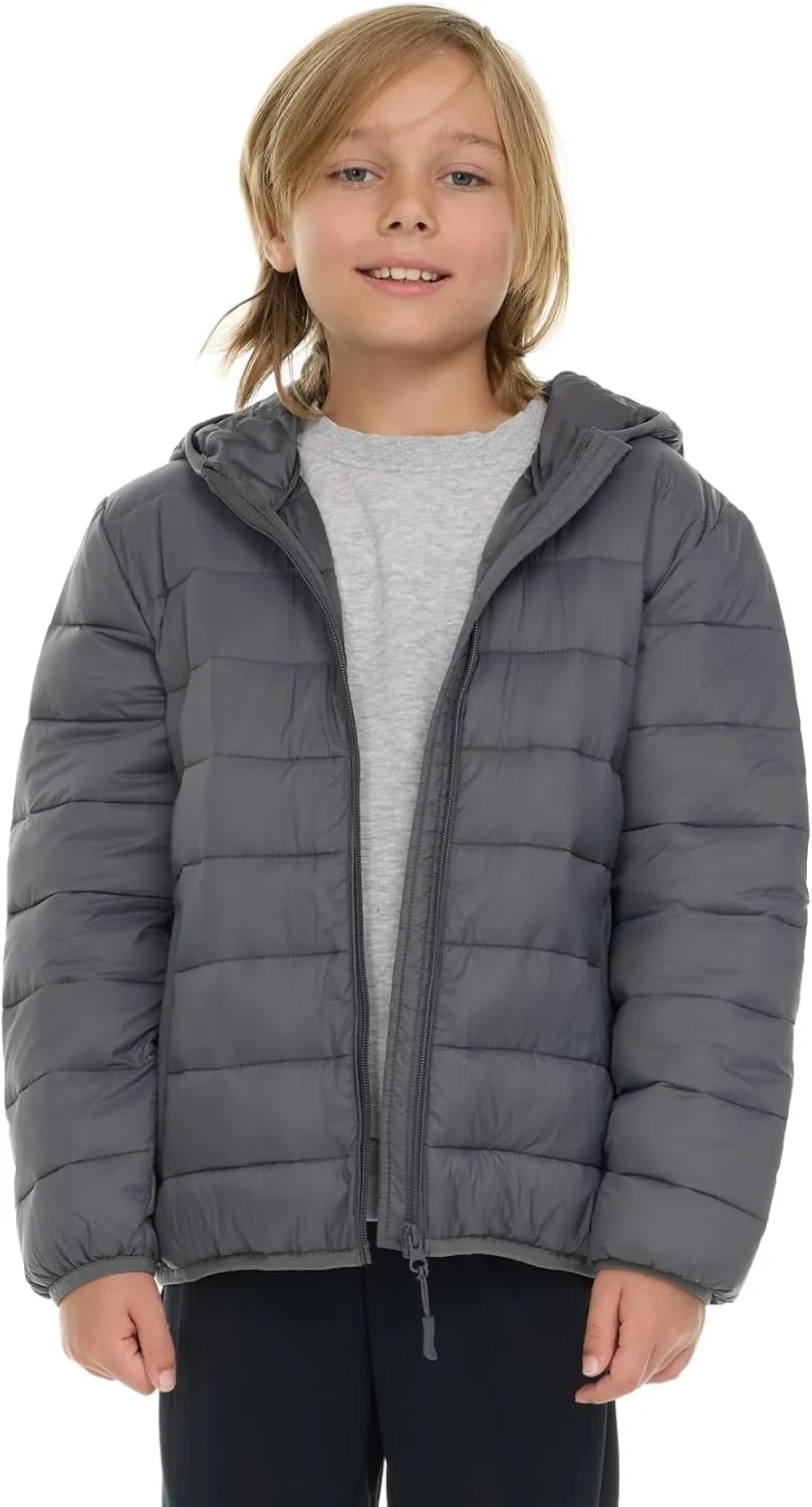 Packable Boys Puffer Jacket with Hood, Lightweight Boys Winter Jacket