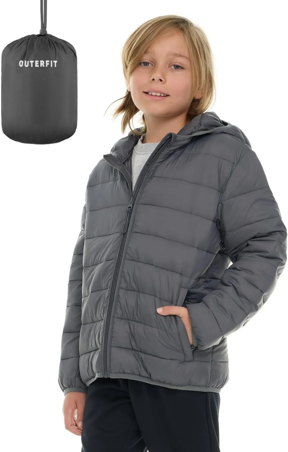 Packable Boys Puffer Jacket with Hood, Lightweight Boys Winter Jacket