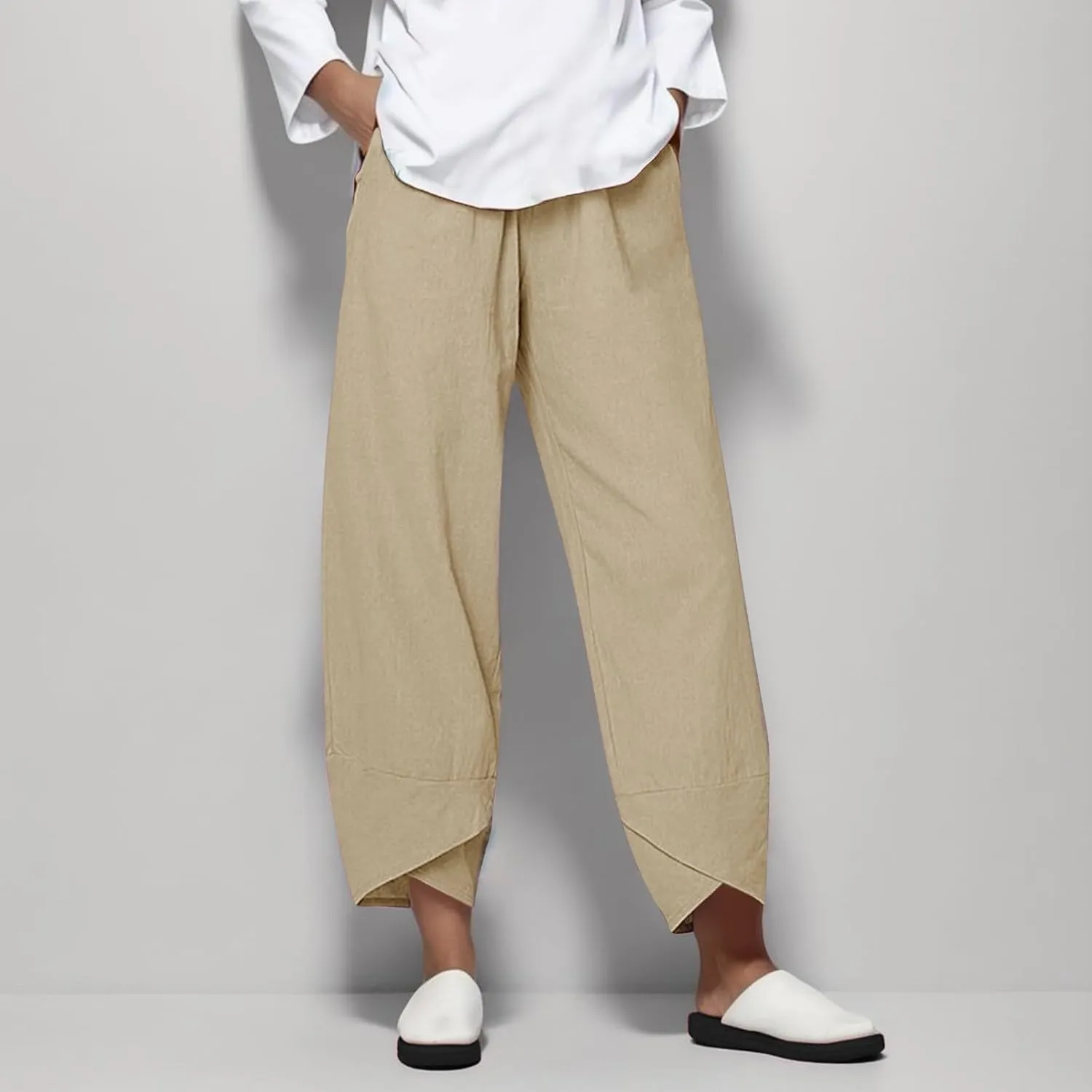 Pant Petite Loose Women Straight Summer Pants High Casual Waist Long Solid Cotton Pants Womens High