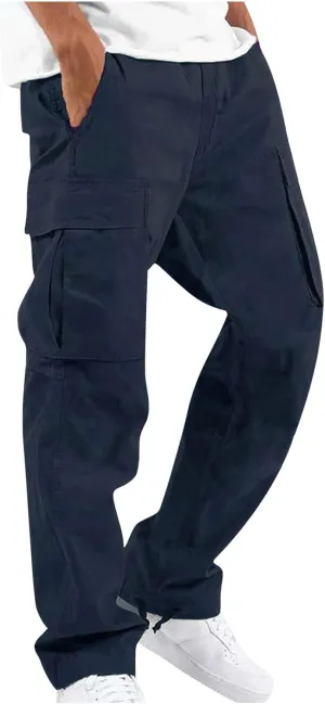Pants Men Cargo Stretch Elastic Waist Drawstring Pants with Pockets Pants Ripstop Stretch Fall Winter Joggers Trouser
